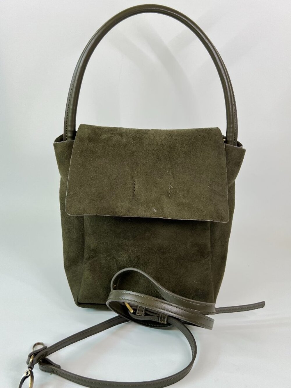 Anthropologie Olive Green Suede Purse Shoulder Bag Crossbody Handbag | Preppy